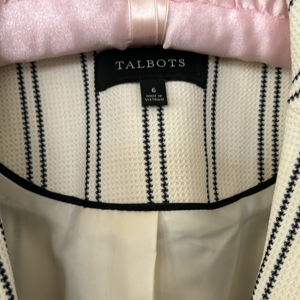 Talbots Lined Jacket White Navy Striped Beautifully Made Sz 6 PERFECT COND - Picture 2 of 9